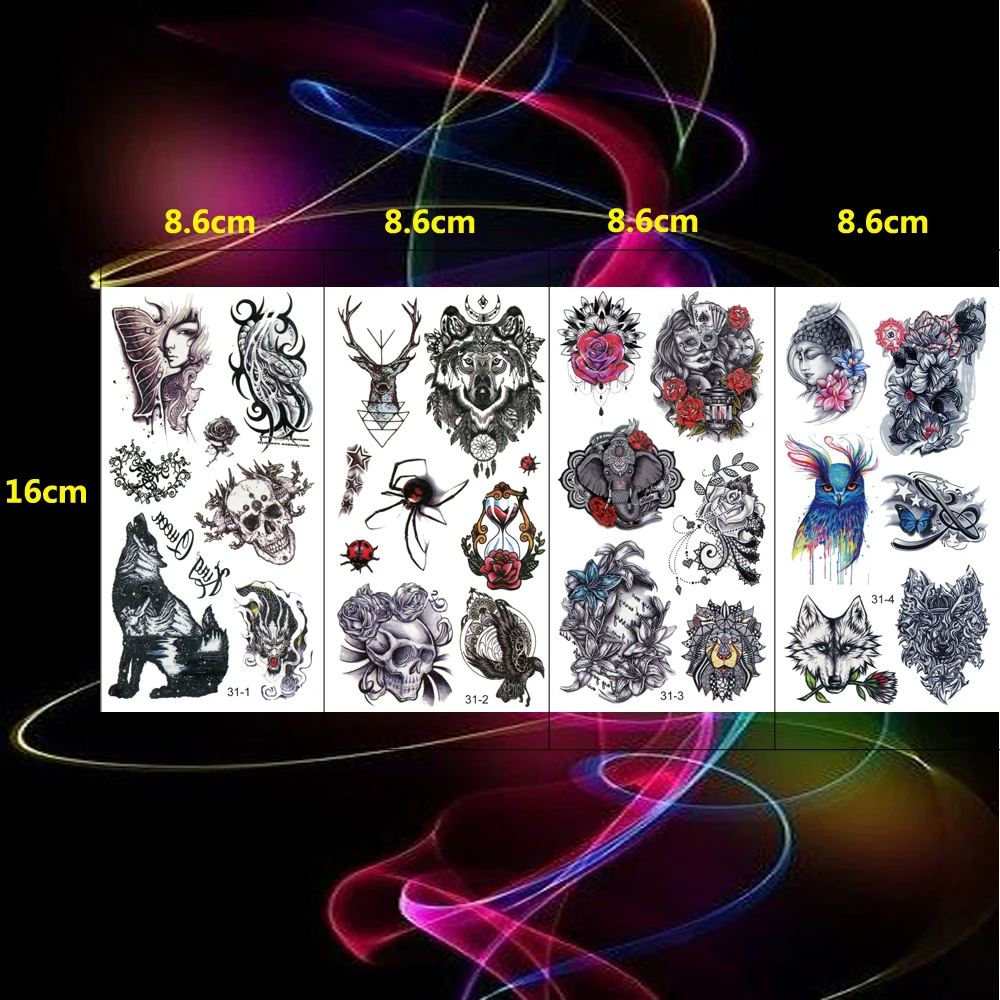 4 шт./компл. водостойкая Татуировка Паук волк временные татуировки для женщин