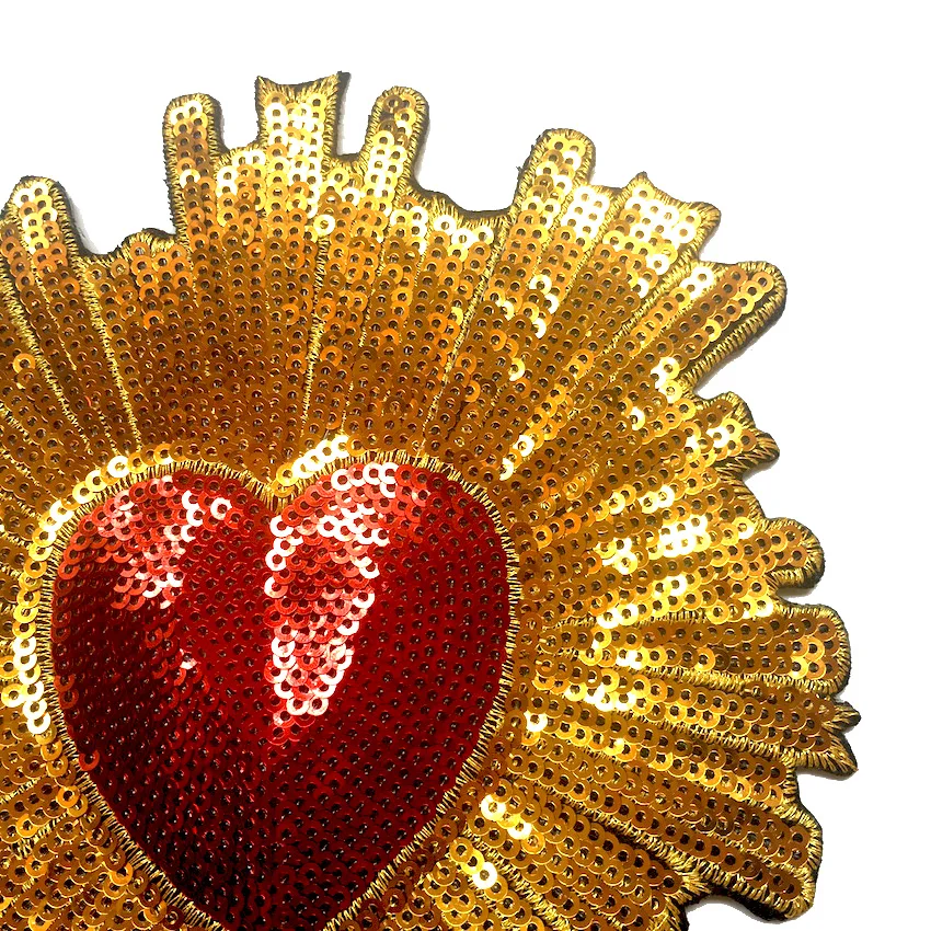 1 шт. золотые блестящие нашивки с красным сердцем аппликация для вышивки утюгом