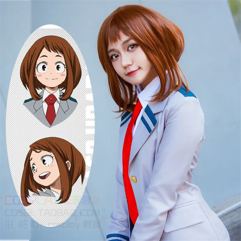 

Anime My Hero Academia Ochako Uraraka corto marrón Bob resistente al calor cabeza Cosplay disfraz peluca