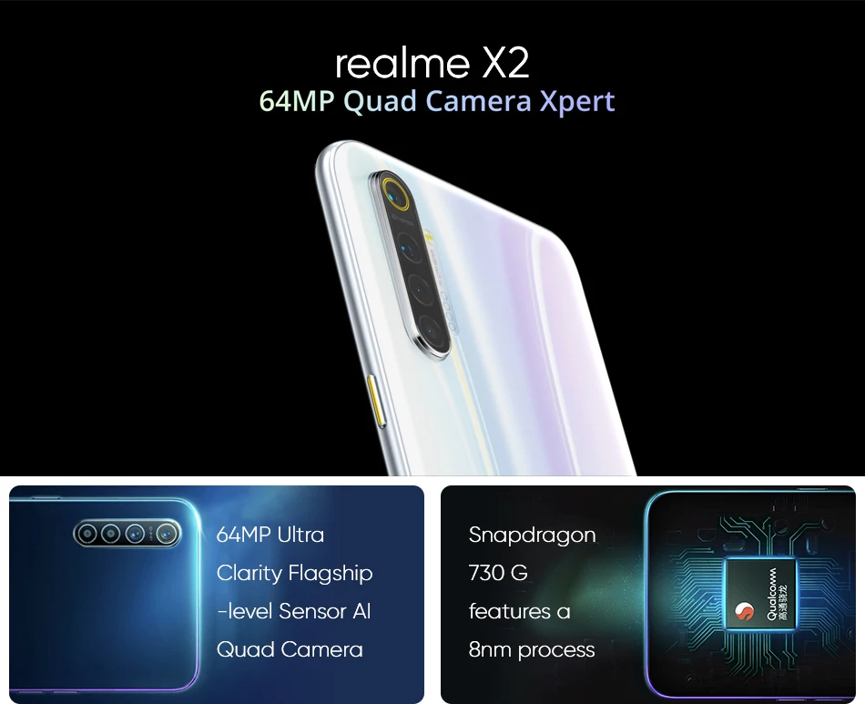 Realme X2 8G 128G Snapdragon 730G 64MP камера 6,4 ''полный экран NFC OPPO мобильный телефон VOOC 30W быстрое зарядное устройство мобильный телефон