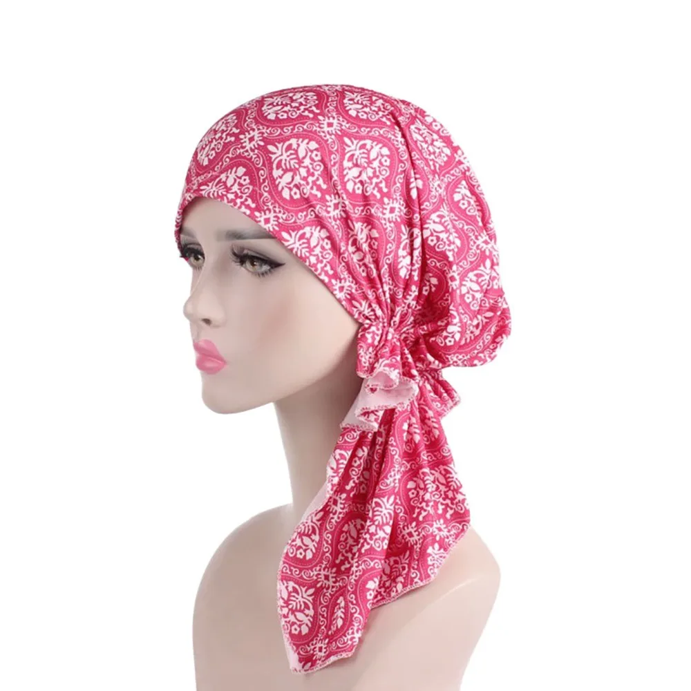 

Muslim Elastic Turban Print Long Tail Head Scarf Wrap Hat For Women