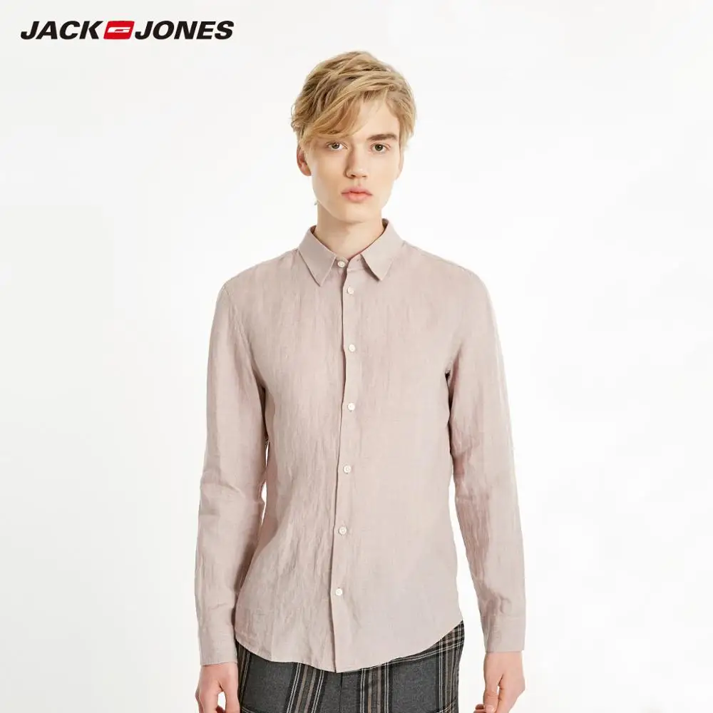 Мужская льняная рубашка jack jones Базовая с длинными рукавами 100% 219105522 | одежда