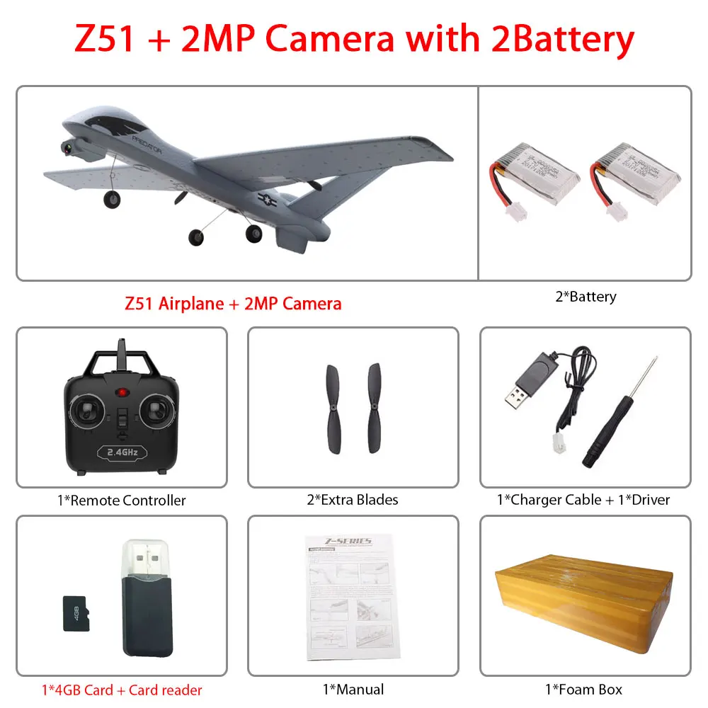 2MP 2B foam box Радиоуправляемый самолет Z51 из ЕПП-пены с HD камерой 2 Мп или без камеры, 20 минут в полете - Цвет: 2MP 2B foam box