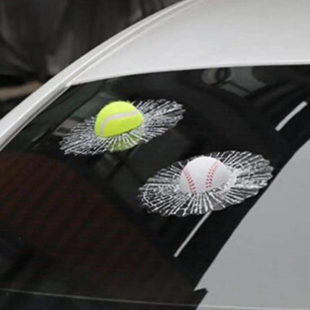 

3D Baseball Football Tennis Ball Hits Car Body Car Stickers Auto Window Decals