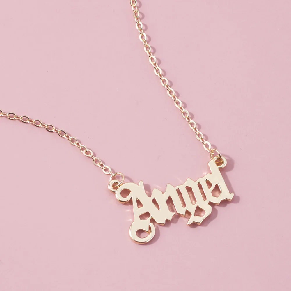 

New Fashion Angel Necklace for Women Girls Old English Font Pendants Necklaces Letter Cute Chain Choker Alloy Statement Jewelry