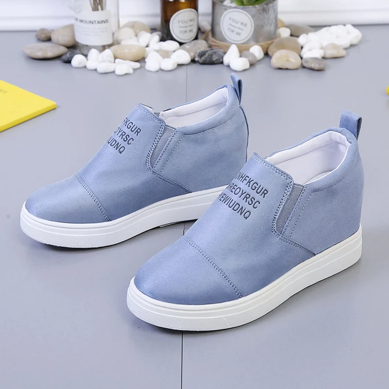 Женские кроссовки из ПУ кожи без шнуровки на платформе Вулканизированная