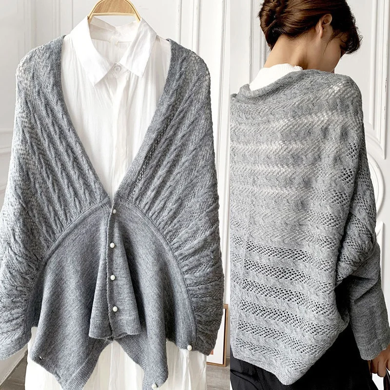 

Women Fashion Scarf Shawl Cloak Autumn And Winter Super Soft Outdoor Knitted Pearl Button Casual Cardigan Multifunctional 2021