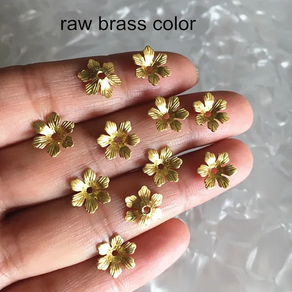 Raw Brass Color 100 шт 10 мм латунные бусины для цветов, 6 лепестков для изготовления ювелирных изделий и рукоделия, золотой/серебряный/стальной/бронзовый цвет - Цвет: Raw Brass Color