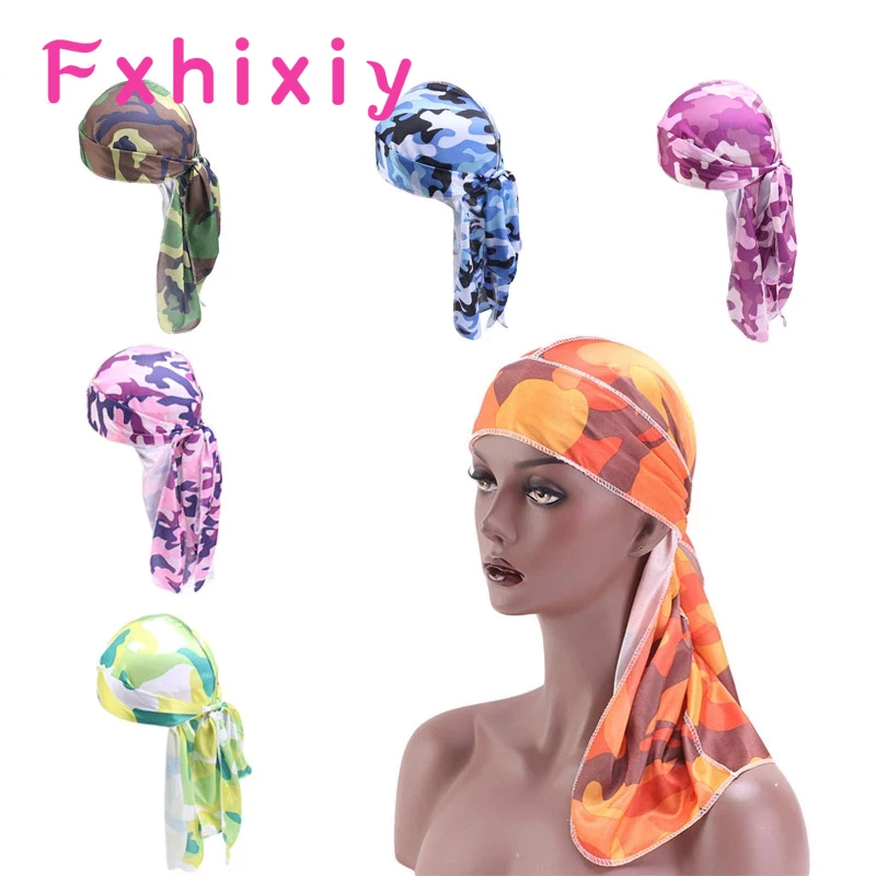 

Hair Accessories Camo Durag Bandanas Hats for Men Long Tail Pirate Hat Biker Waves do doo du rag Turban Head Cover Cap