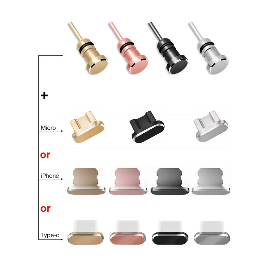 2 в 1 металлическая Пылезащитная заглушка Micro USB Type C порт для зарядки разъем