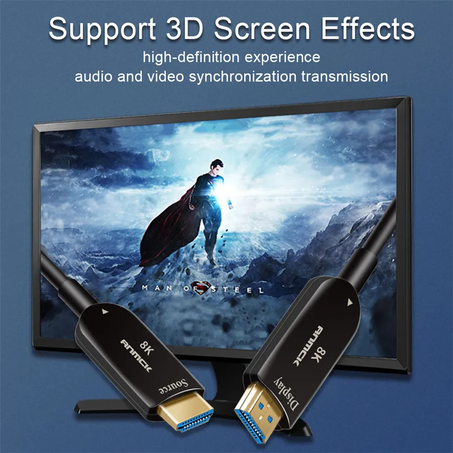 Anmck волоконно-оптический кабель 4K 8K HDMI 2,0 2,1 48 Гбит/с Ультра HD высокая скорость HDR ARC HDCP 2,2 Динамик ТВ камера видео волокно optique