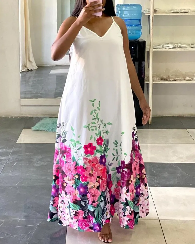 

Printed Dress Women's Clothing 2021 Summer New Fashion White Flower Print Suspender Dresses Sexy Casual Ladies Clothes