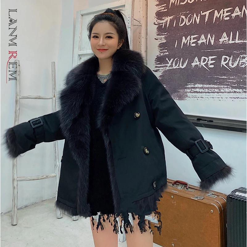 

Пальто женское двухстороннее с меховым воротником, с длинным рукавом, 2W371, зимнее, 2021