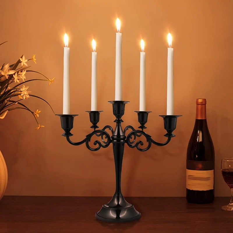 

Black Metal Candelabra with 5 Arms Candlestick Gothic Candle Holders for Home Decor Wedding Christmas Church Party