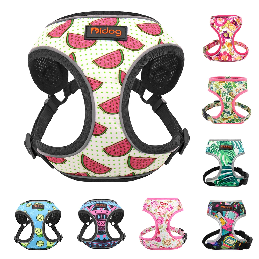 Cute Small Dog Harness Fashion Printed Pet Dog Cat Harness Vest Reflective Pet Chest Strap For Small Medium Dogs French Bulldog