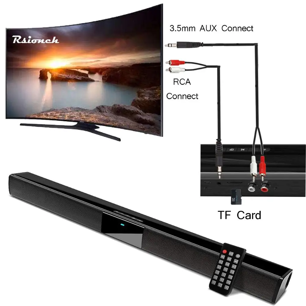 

Портативный динамик Rsionch для звуковой панели телевизора, 2,0 каналов, 22 дюйма, проводной и беспроводной Bluetooth со встроенными сабвуферами и акк...