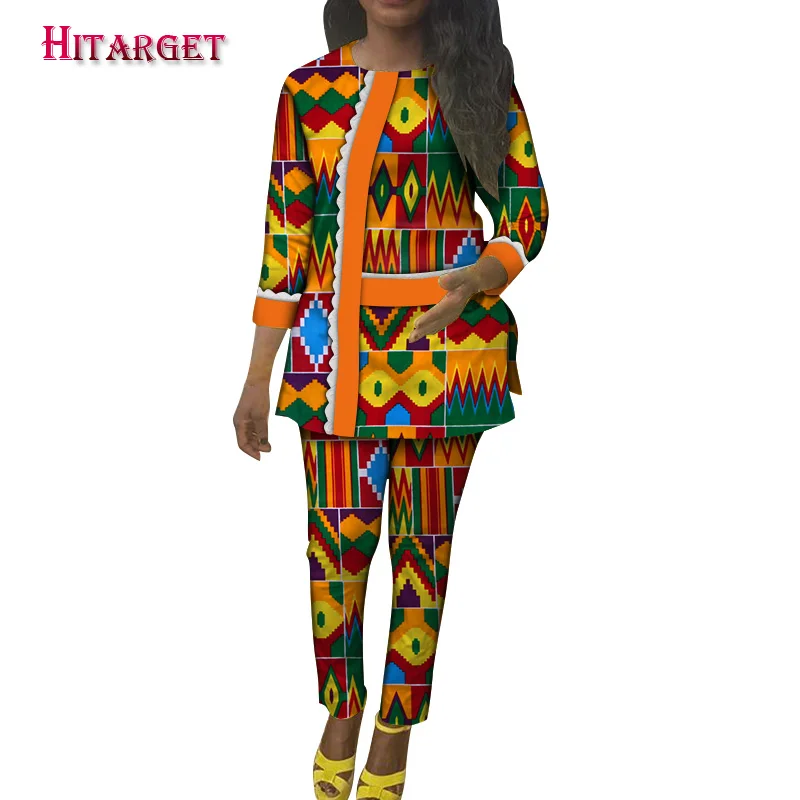 

African Clothing 2020 fashion Women 2 Pieces Sets Long Top+long Pants Suit for Women Dashiki Batik Print Pure Cotton WY5515