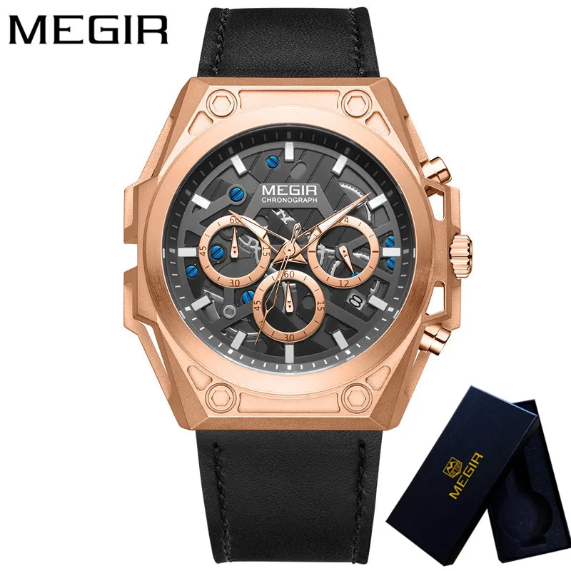 Мужские часы MEGIR водонепроницаемые военные с хронографом роскошные Брендовые