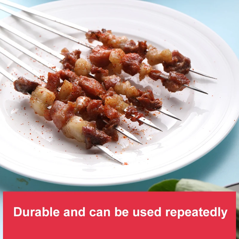 50 шт. Многоразовые барбекю шампуры плоские Нержавеющая сталь иглой для пикника