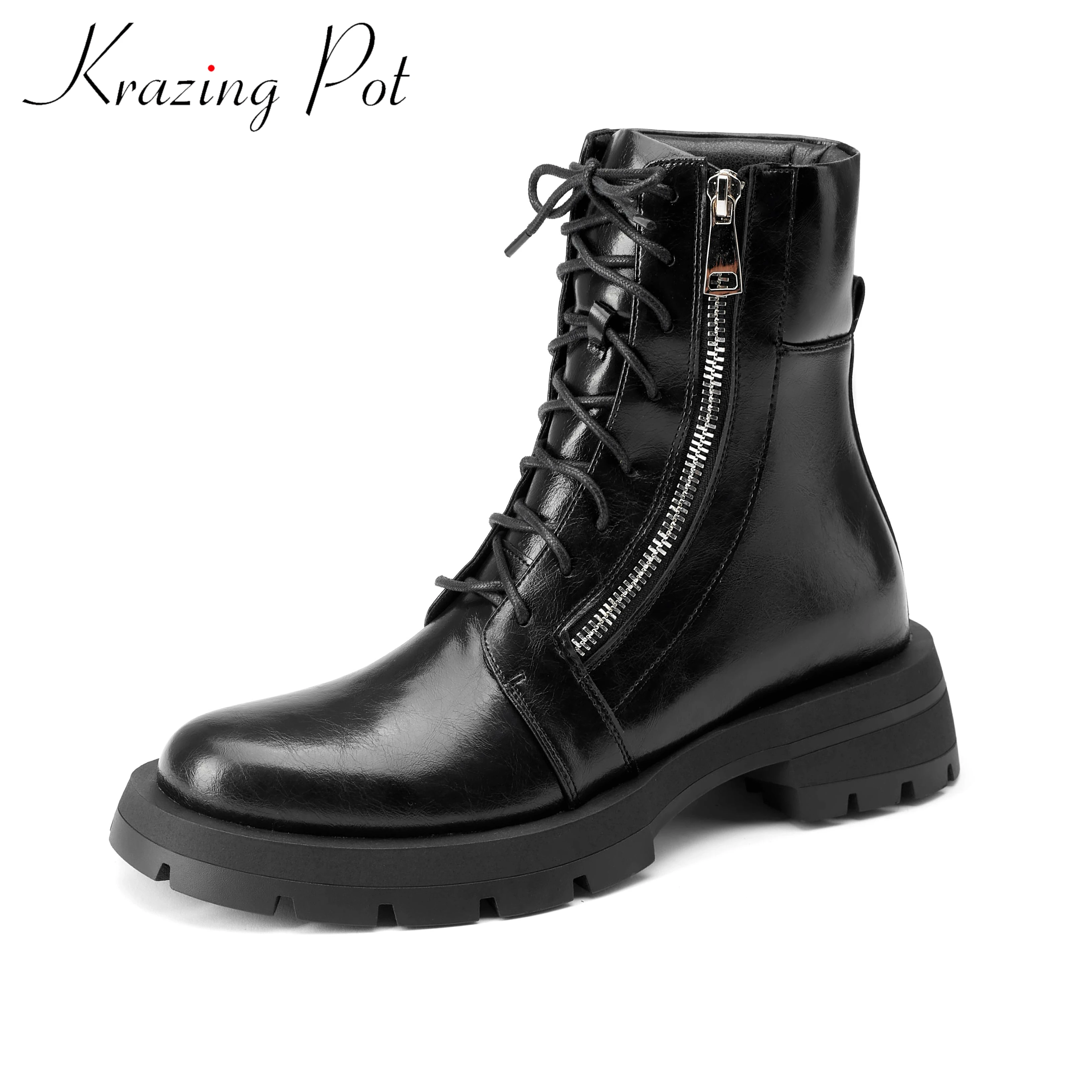 

Krazing Pot cow split leather leisure rock girls med heels western boots round toe winter size 43 beauty street wear ankle boots