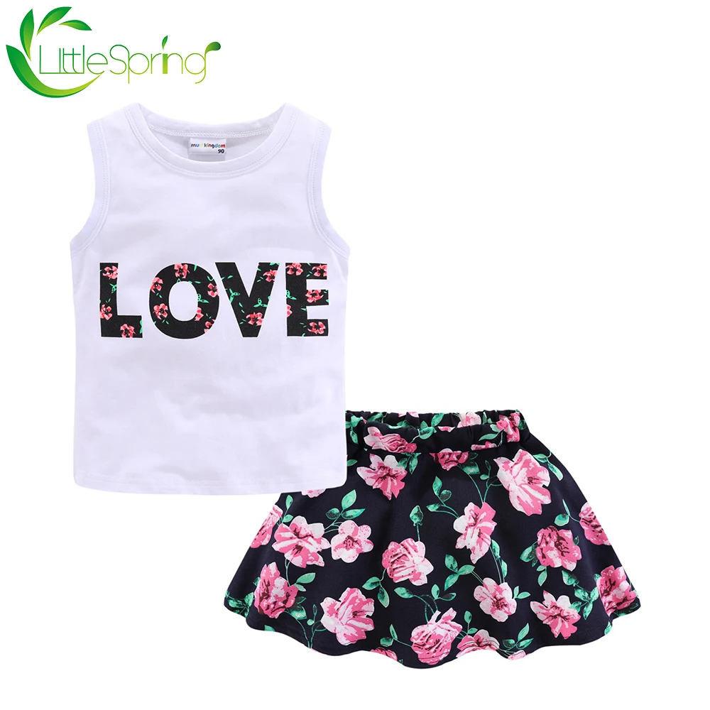 LittleSpring/Одежда для маленьких девочек Жилет без рукавов с буквенным принтом Шорты