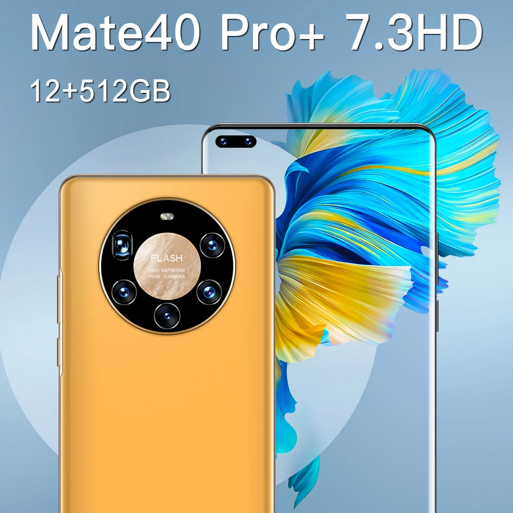 Tel&eacute;fono Inteligente Mate40Pro de 7,3 pulgadas, 24 + 50MP, MTK6889, 10 n&uacute;cleos, 512GB + 12GB, c&aacute;mara 4G/5G, GPS, identificaci&oacute;n facial, elegante, gran oferta-3