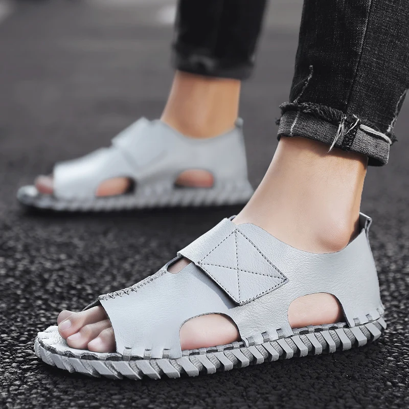 Сандалии мужские кожаные водонепроницаемые повседневные дышащие босоножки в