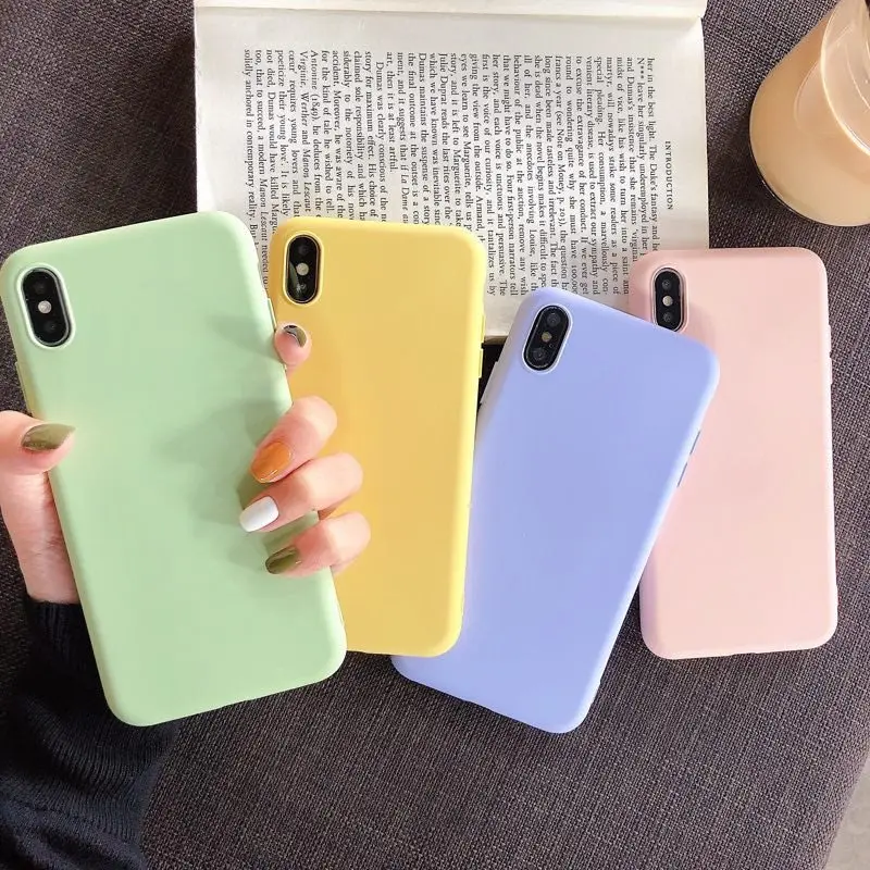 Простой цветной матовый Ударопрочный силиконовый чехол для iPhone 6s 7 8 Plus 11 pro MAX Xs Max