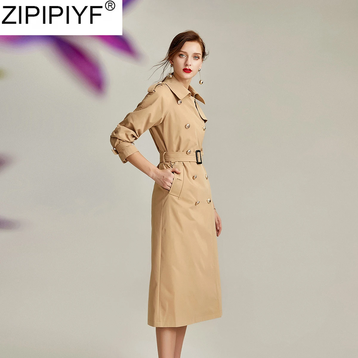 Женский облегающий Тренч с отложным воротником элегантный двубортный