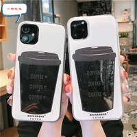 for iphone11promax mobile phone shell xr tpu coffee cup full soft for apple 8plus black quicksand soft case