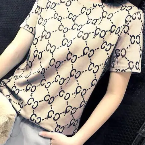 

Cotton large print short sleeve T-shirt women's loose top