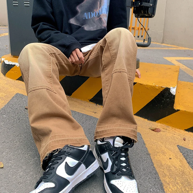 Brown Baggy Jeans Men Fashion Retro Casual Wide-leg Jeans Men Streetwear Loose Hip-hop Straight Denim Pants Mens Trousers M-2XL