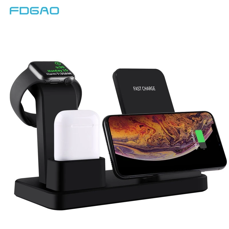 Зарядная подставка FDGAO 3 в 1 для iPhone 11 Pro X XS XR 8 Airpods Apple Watch 5 4 2 10 Вт быстрая