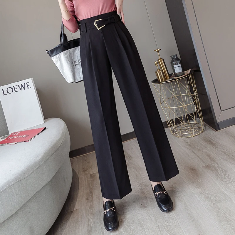 Шикарные OL стильные белые женские брюки повседневные широкие с поясом высокой