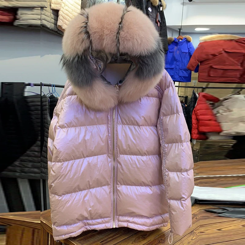 Большой натуральный Лисий мех воротник 2019 длинный пуховик теплый толстый