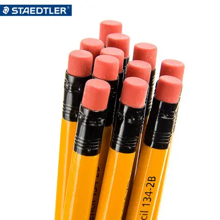 12 шт. желтый карандаш stedtler 134 деревянный HB 2B с резиновой головкой для офиса и