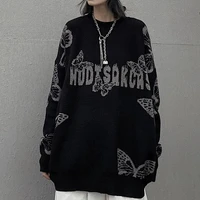 harajuku womens coat winter korean knit sweater pullover loose black butterfly couple jacket clothes vintage jumper