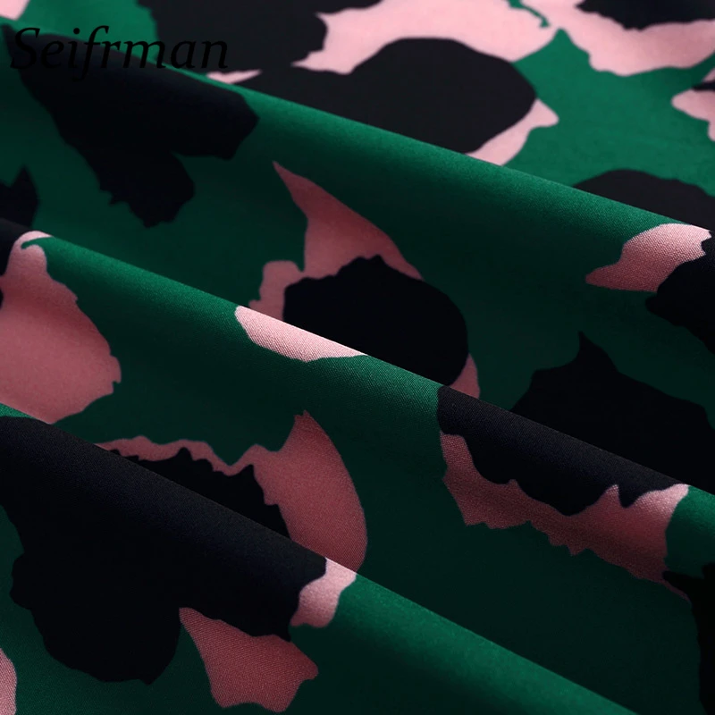 

Seifrmann Women Summer Fashion DesignerParty A-Line Dress Sexy V-Neck High Waist Vintage Printed Elegant Bodycon Long Dresses