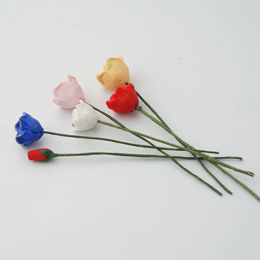 

10Pcs Mini Rose 1/12 Dollhouse Miniature Accessories 6 Colors Simulation Roses Flower Resin Model Doll House Arrangement Toy