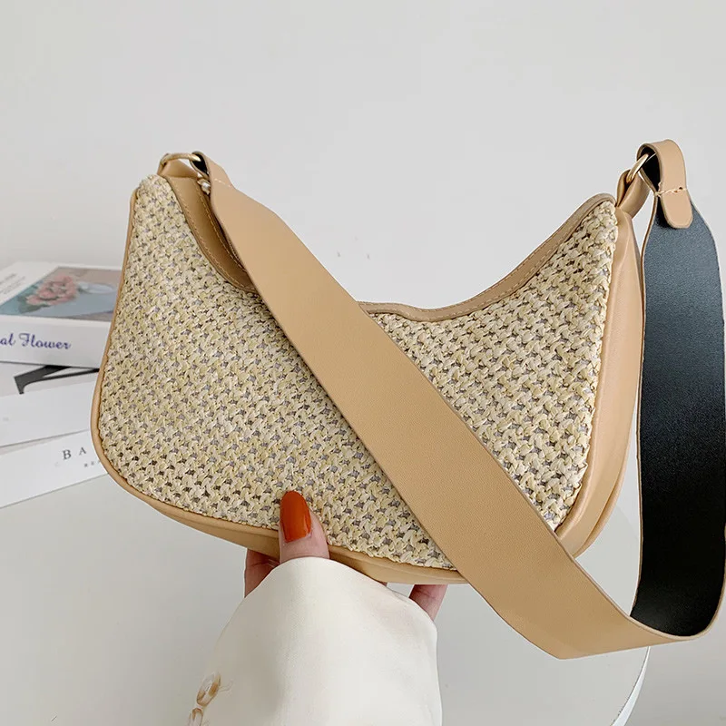 

2021 Summer Straw New Woven Shoulder Bags for Women Branded Luxury Ladies Handbags Designer Lady Chain Travel Shoulder