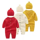 Новинка 2020 года; теплый Детский комбинезон для маленьких мальчиков и девочек 0-18 месяцев; вязаный однотонный однобортный комбинезон; одежда; свитер