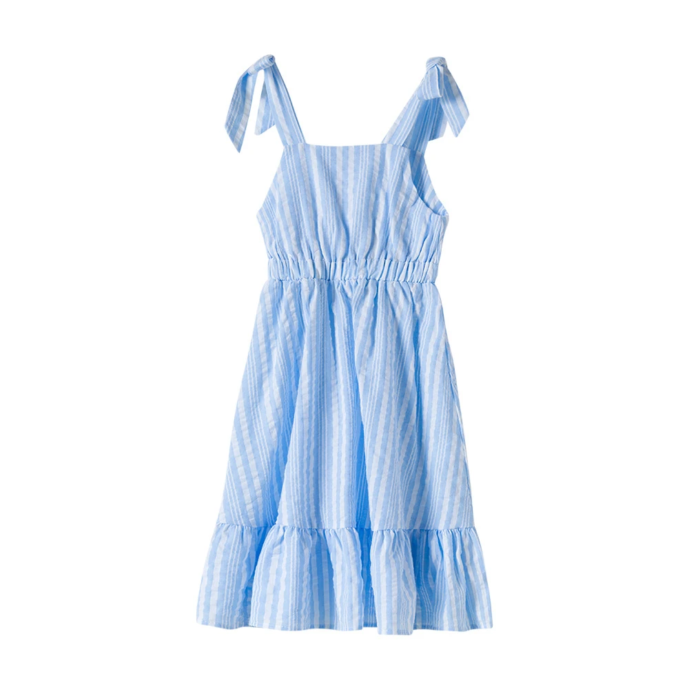 Детское хлопковое платье с бантом голубое Полосатое для девочек ясельного