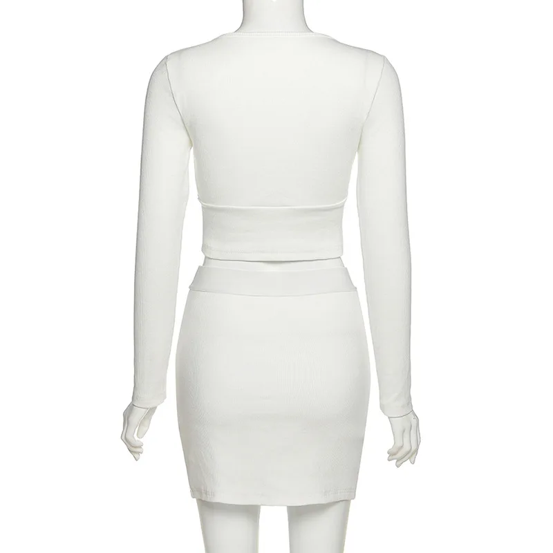 

Two Piece Set Women Sexy Crop Top and Skirt Sets Long Sleeve Autumn Clothes for Women Embroidery Lounge Wear Outfits Tracksuit