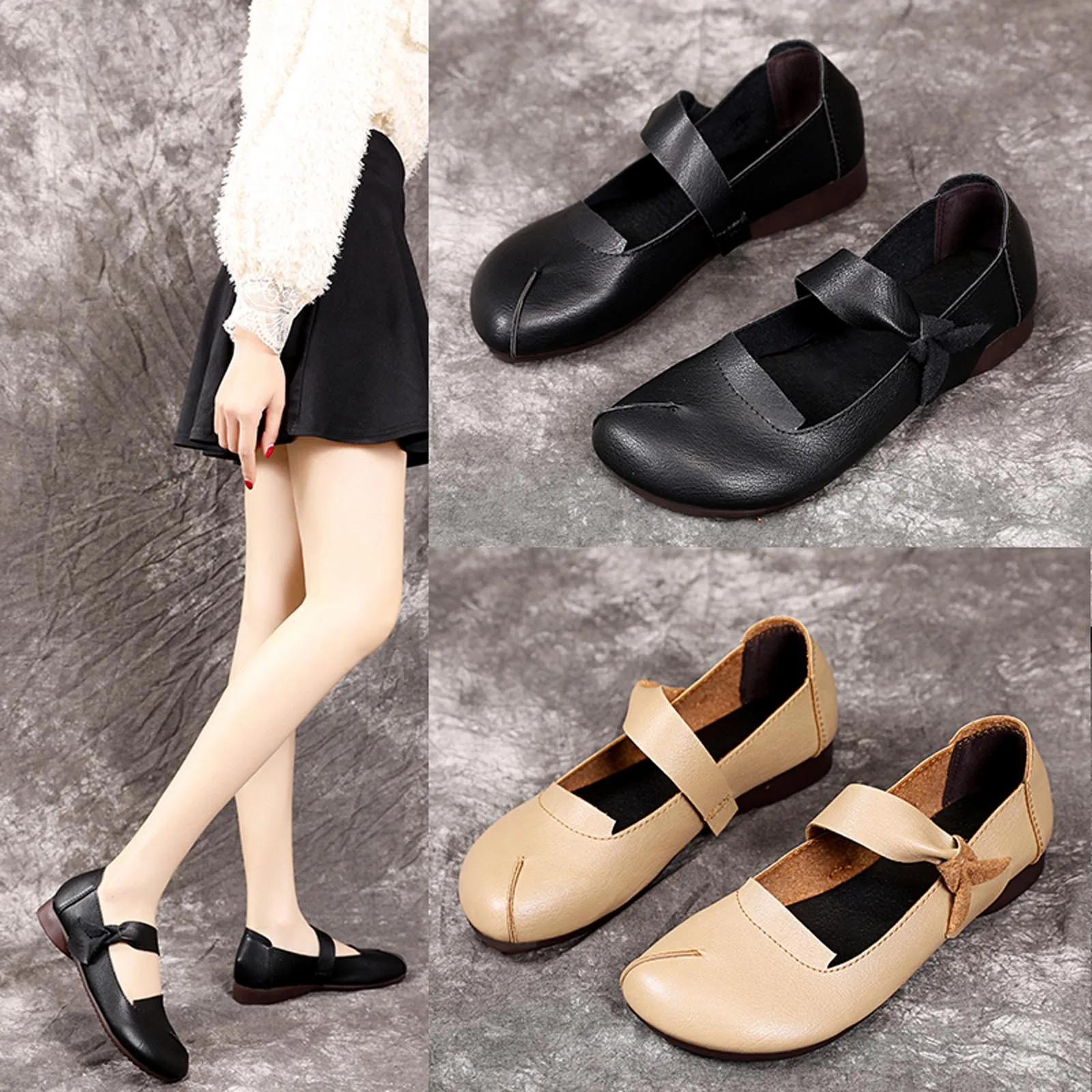 

Туфли женские с закрытым носком, повседневные однотонные сандалии без застежек, плоская подошва, круглый носок, Рабочая обувь