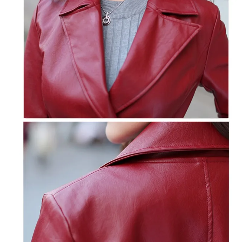 Женская зимняя куртка из искусственной кожи толстая длинная с длинными рукавами