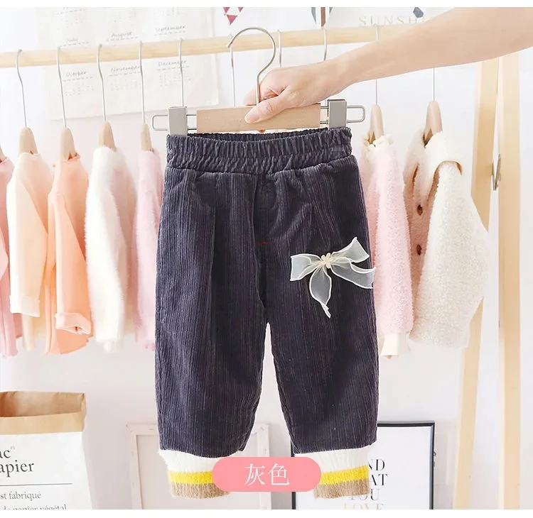 

2020 New Autumn/winter Girls Kids Boys Velvet Warm Long Pants Comfortable Cute Bow Baby Casual Pant Clothes Children Clothing