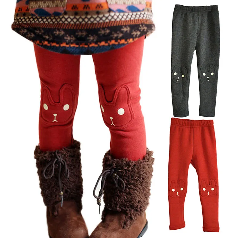 Теплые флисовые леггинсы для девочек с принтом кролика | Мать и ребенок