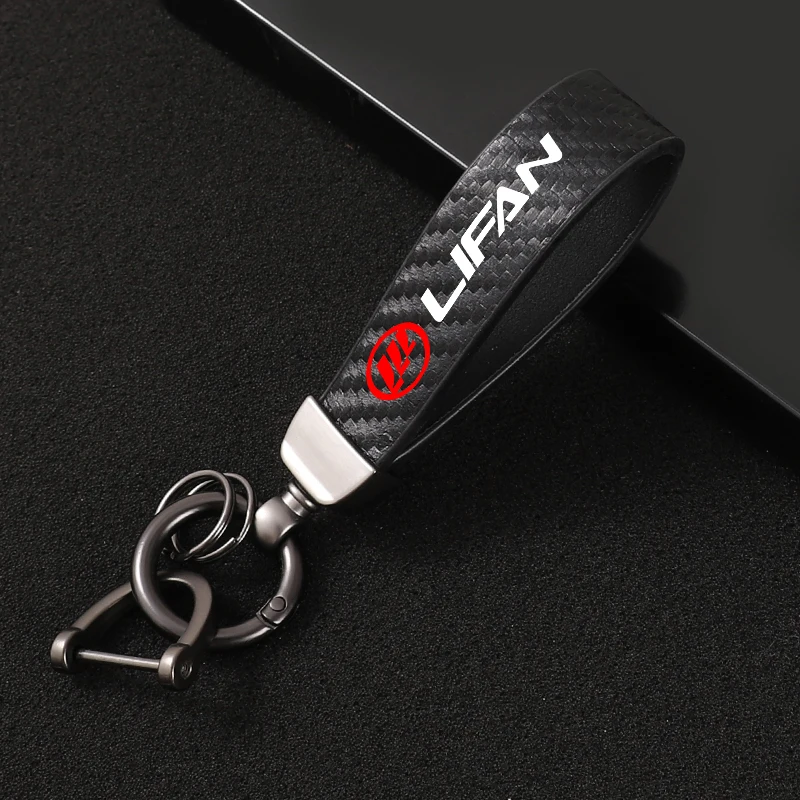 

New fashion car carbon fiber leather rope Keychain key ring For Lifan Solano X60 125CC X50 320 Threshold Decals Accessories