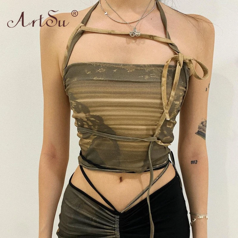 Арцу с модным принтом на тонких бретелях лямкой шее механическим управлением