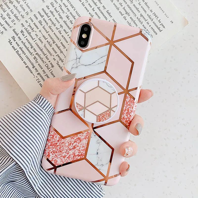 FLYKYLIN подставка для держателя для Samsung Galaxy S8 S9 S10 Plus S10e задняя крышка на розовый мраморный лист Мягкий ТПУ силиконовый чехол для телефона - Цвет: 0834 A
